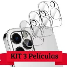 Kit 3 Película Câmera Traseira Vidro Lente Protege iPhone 11 12 13 14 Pro 15 Pro Max 3D 9D