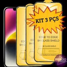 KIT 3 Películas de Vidro 3D/9D IPhone 13 14 15 16 Pro Max 11 XR 6 7 8 12 15 Pro Max