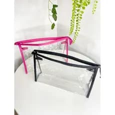 Nécessaire plástica transparente com detalhe colorido em nylon
