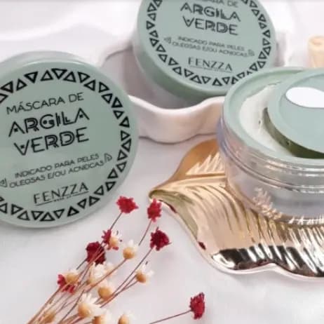 Máscara Facial Argila Verde Hidratante  Fenzza - 25g para pele rosto oleosa skincare .