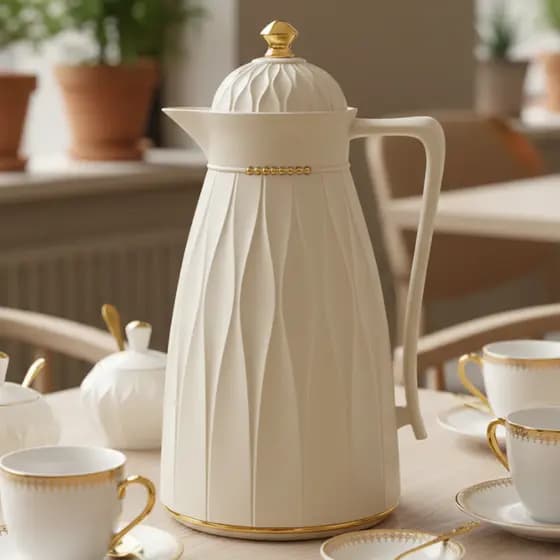 Garrafa Térmica Café E Chá Cor Bege Claro Dourada Tampa De Clik Elegante Mesa Posta