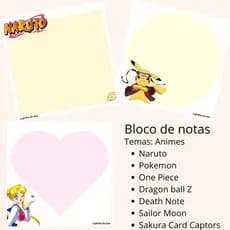 Bloco de notas de Animes , papelaria fofa kwaii, naruto, pokemon, goku, death note, one piece, sailor moon, luapo *11
