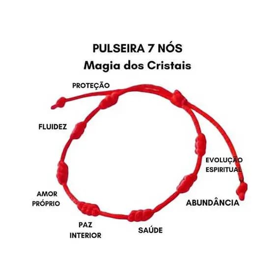 Pulseira 7 Nós Kabbalah Vermelha ou preta para Proteção e Sorte, luapo