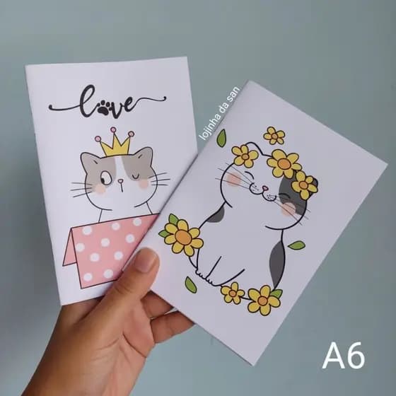 kit de Caderno tamanho  super fofo de gato e cachorro tamanho A5 e A6  material escolar volta as aulas lojinha da San