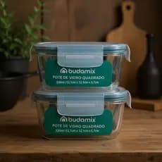 Conjunto 2 Potes de Vidro 320ml Hermético Quadrado Marmita 4 Travas BPA Free