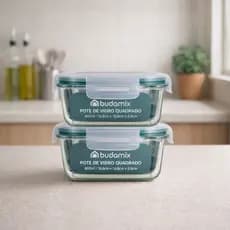Conjunto 2 Potes Vidro 800ml Quadrado Hermético Marmita Microondas 4 Travas