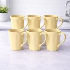 Kit 6 Canecas Porcelana 250ml Canelada Amarela Café Xícara Conjunto Mesa Posta Cozinha Casa