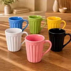 Kit 6 Canecas Porcelana Canelada 250ml Coloridas Café Chá Xícara Mesa Posta