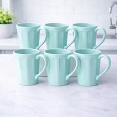 Kit 6 Canecas Caneladas de Porcelana 250ml Verde para Café Chá Conjunto Cozinha Mesa Casa