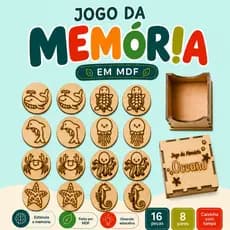 Brinquedo Educativo Jogo da Memória Oceano MDF Animais Marinhos 16 Peças Pedagógico Com Caixa