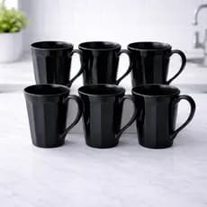 Kit 6 Canecas Porcelana 250ml Canelada Preta Café Chá Xícara Conjunto Mesa Posta Cozinha Casa