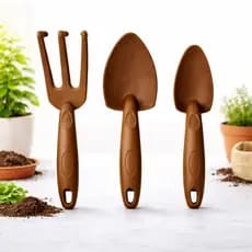 Kit Jardinagem 3 Peças Marrom – Garfo e Pazinhas para Plantas e Jardim