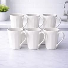Kit 6 Canecas Porcelana 250ml Canelada Branca Café Chá Xícara Conjunto Mesa Posta Cozinha Casa
