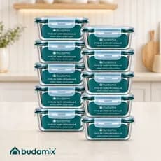 Kit Potes Vidro Hermético Retangular 640ml Budamix 2 4 6 10 Un Tampa Trava Geladeira Freezer