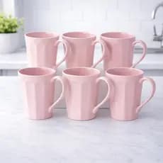 Kit 6 Canecas Porcelana 250ml Canelada Rosa Café Chá Xícara Conjunto Mesa Posta Cozinha Casa