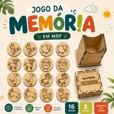 Brinquedo Educativo Infantil Jogo da Memória Animais da Fazenda MDF Montessori 16 Peças Caixa