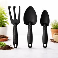 Kit Jardinagem 3 Peças Preto – Garfo e Pazinhas para Plantas e Jardim