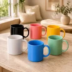 Kit 6 Canecas Porcelana 200ml Reta Lisa Coloridas Sortidas Café Chá Mesa Posta