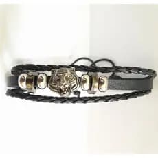 Pulseira Bracelete Onça Tigre Couro Ajustável