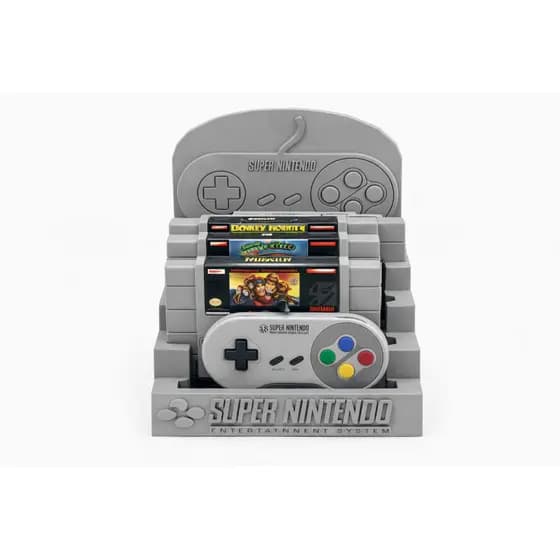 Suporte Porta Fitas Super Nintendo SNES + Controle – Organizador Gamer Retrô 3D