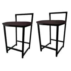 Kit 2 Banqueta Baixa Com Encosto Quadrada Estilo Industrial Cozinha Balcão Bar Preto Liso