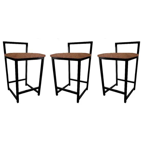 Kit 3 Banqueta Baixa Com Encosto Quadrada Estilo Industrial Cozinha Balcão Bar Preto Liso