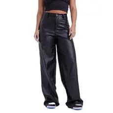 Calça Wide Leg Couro Courino Moda Feminina