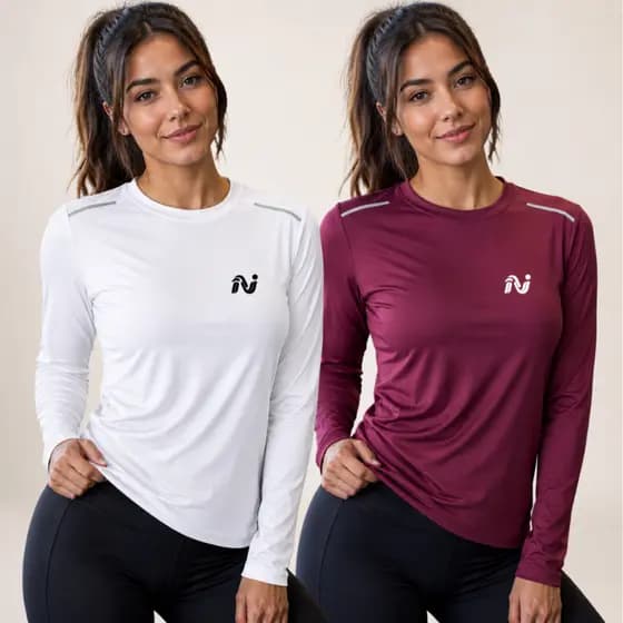 Kit 2 Camisetas Feminina Dry Fit Academia Corrida Yoga Manga Longa