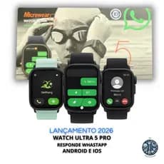 Smartwatch Microwear Ultra 5 Pro 2026 AMOLED Ligações WhatsApp ChatGPT 1GB Bluetooth Android iOS