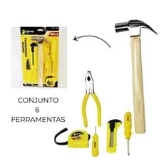 Kit Ferramentas com Martelo Alicate Trena Estilete Chaves Uso Doméstico Reparos