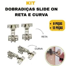 Kit Dobradiças 35mm Reta e Curva Porta Caneco Para Armário Móveis Planejados Alta Durabilidade
