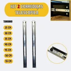 Par Trilho Corrediça Telescópica Gaveta 25cm a 55cm Trilho Reforçado Silencioso Alta Durabilidade