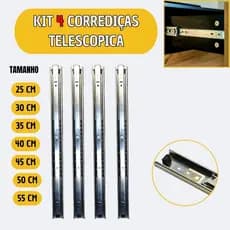Kit 4 Peças Corrediça Telescópica 25cm a 55cm Trilho  Gaveta Reforçada Silenciosa Alta Durabilidade