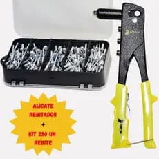 Kit  Alicate Rebitador Mais 250 Rebites Pop Diversos com Estojo Reutilizável Alta Fixação e Praticidade