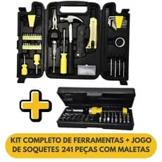 Jogo de Ferramentas Profissional 241 Peças Completo com Catraca Reversível Maleta Soquetes Bits
