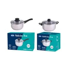 Kit Panela Inox 19cm + Caçarola Inox 25cm com Tampa de Vidro – Mor