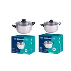 Kit Caçarola Inox 21cm + Caçarola Inox 25cm com Tampa de Vidro – Mor