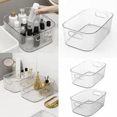 Kit Caixa de Armazenamento Decorativa Transparente Com Alça Organizador Banheiro Cozinha Multiuso