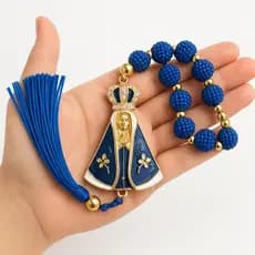 Terço Dezena de Luxo Nossa Senhora Aparecida Para Retrovisor com Pingente Religioso Católico
