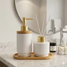 Kit Banheiro Lavabo Porta Sabonete Líquido Saboneteira Dispenser Bandeja Organizador Moderno