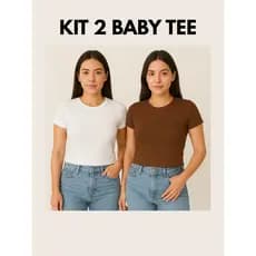 KIT 2: Baby Tee Feminina Blusa Slim Fit  Blusa de Compressão Manga Curta