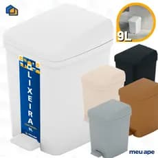 Lixeira Plástica Com Pedal Cesto Lixo Cores Retangular Redonda Cozinha Banheiro Quarto 9 Litros