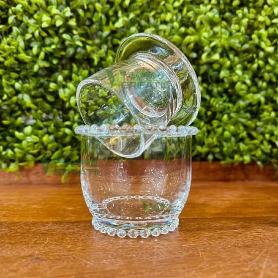 Manteigueira Francesa de Vidro Wolff Pearl Bolinhas Mesa Posta Manteiga Fresca Requintada Luxo 150g Grande com Reservatório de Água 10,5x10,5x11cm