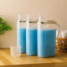 Kit Conjunto 3 Potes 2,5L Hermético Armazenamento Lyor Copo Medidor Plástico Detergente Grãos Cozinha Lavanderia Cereais