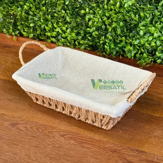 Cesta Retangular com Alça em Papel e Forro em Tecido Wolff Organizador Porta Pão Mesa Posta Bege Café