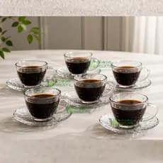 Jogo 6 Xícaras Café Cafézinho 80ml Petit Requintada Luxo Desenhada Bolinhas Mesa Posta Chá com Píres Transparente