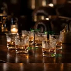 Jogo 6 Copos em Vidro Diamante 360ml Whiskey Whisky Luxo Requintado Detalhado Baixo Drink Kit Conjunto Genova Mesa posta