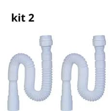 kit 2 Sifão Para Pia De Cozinha Sanfonado Ajustável Multiuso Flexível Tanque Banheiro Lavatório Branco