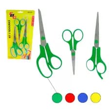 Kit 3 Tesouras Multiuso Uso Doméstico Escola Escritório