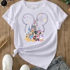 Camiseta Feminina Turma do Mickey Mouse Clássico Castelo da Disney Pateta 100%Algodão Adulto